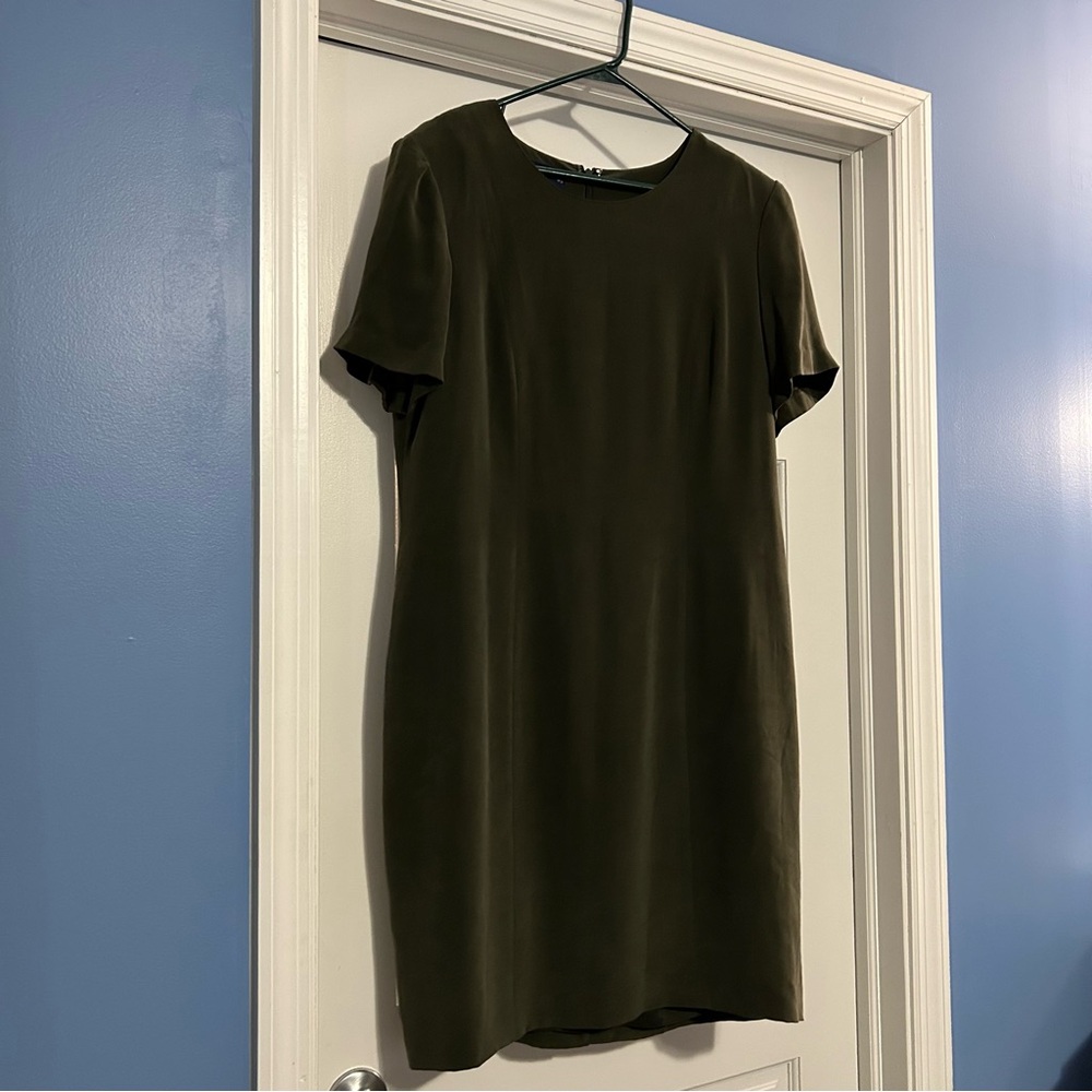 Vintage 80s 90s Charter Club olive green silk shift dress fall winter spring